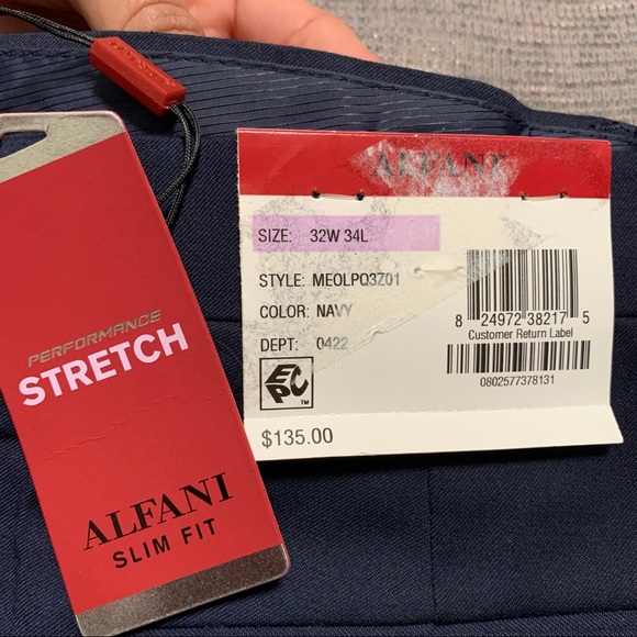 Alfani Slim Fit Flat Traveler Dress Pants 32W/ 34L Navy Blue NWT. - Picture 10 of 10